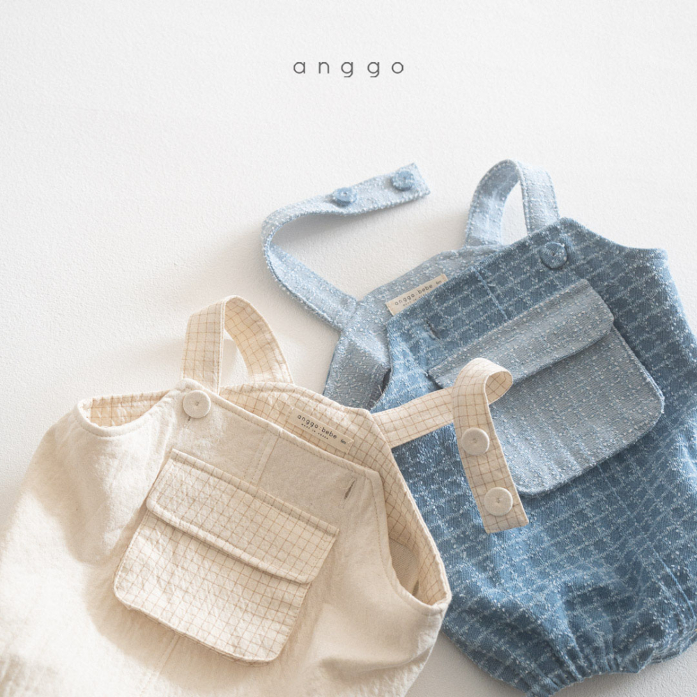 anggo-牛仔格線包屁衣