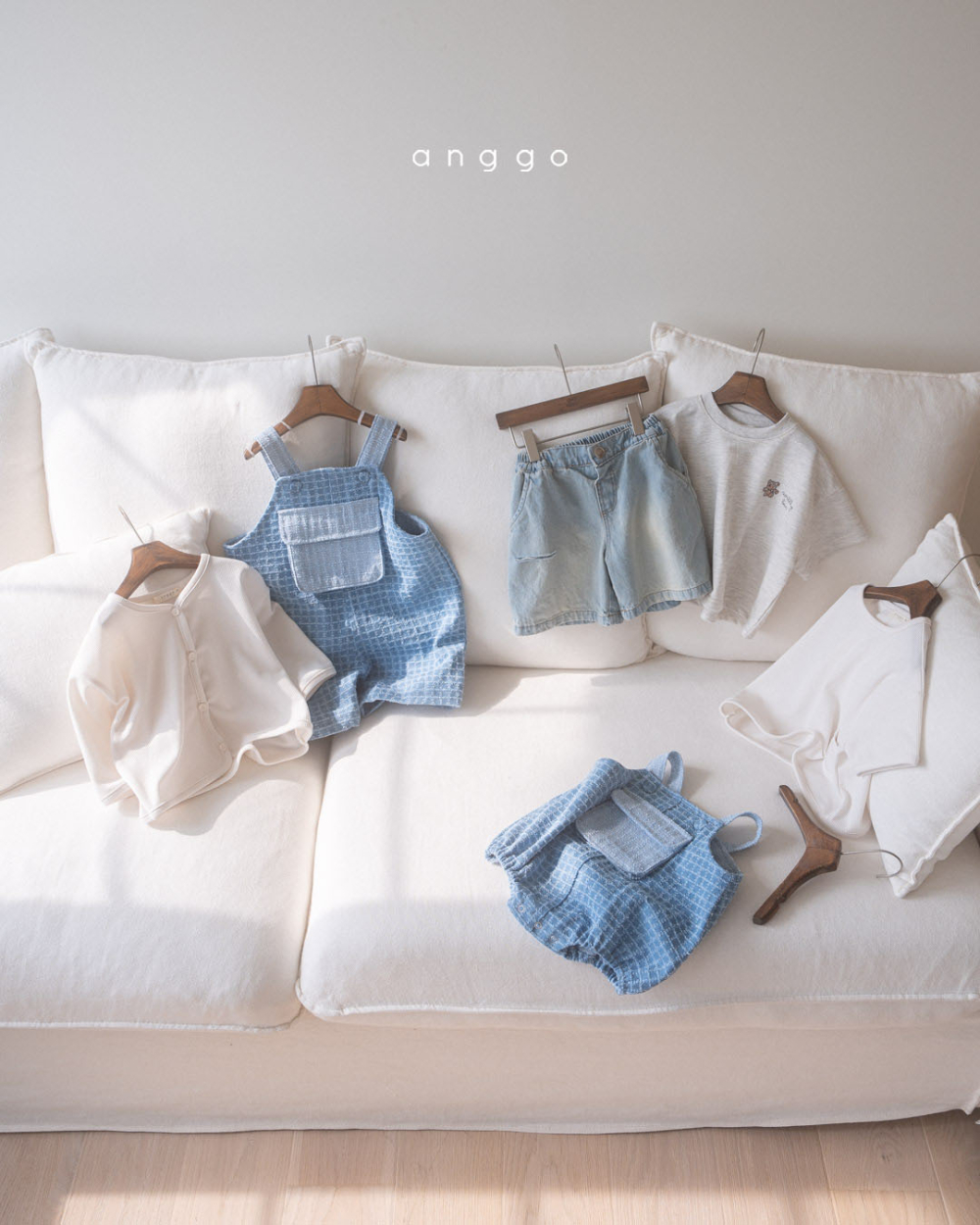 anggo-牛仔格線包屁衣