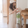 anggo-牛仔格線吊帶褲