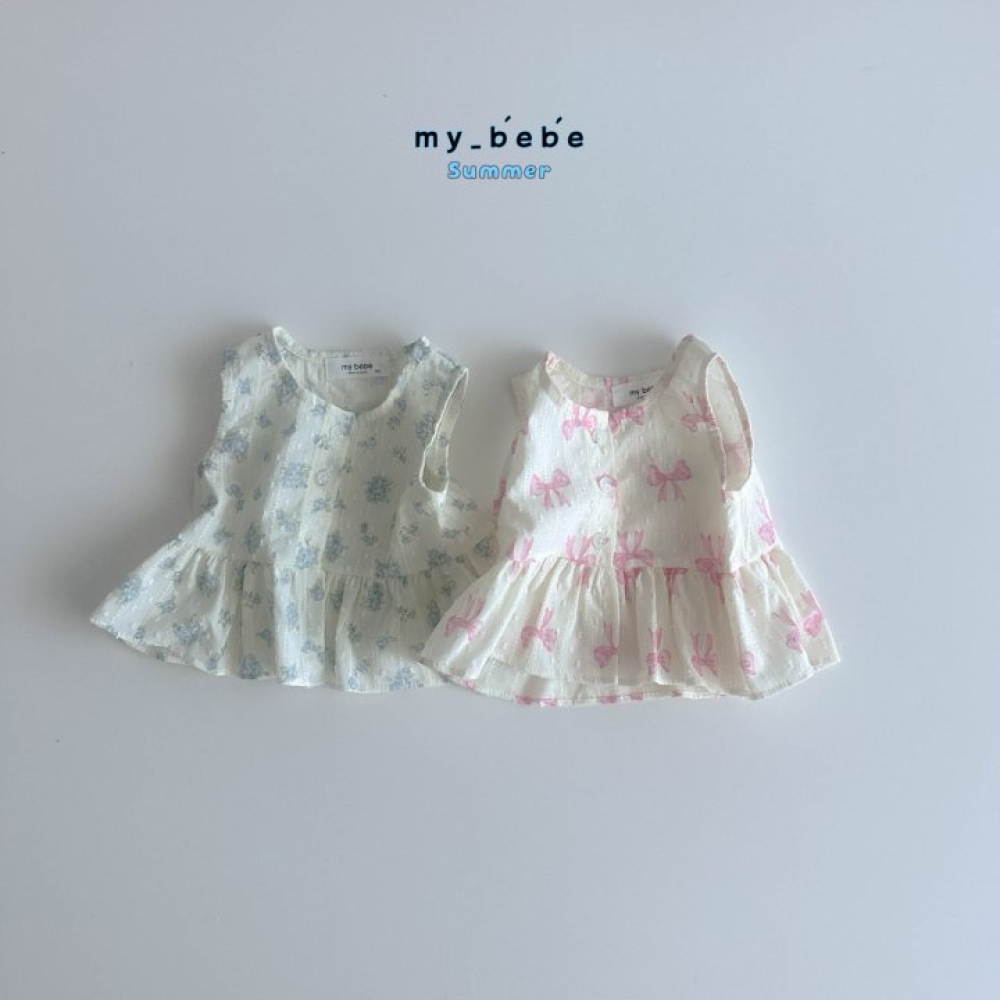 my bebe-蝴蝶結花花無袖上衣