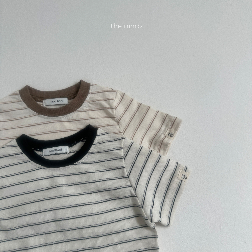 MINI ROBE-撞色條紋短Tee