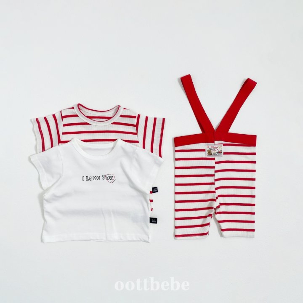 oottbebe-撞色條紋吊帶褲
